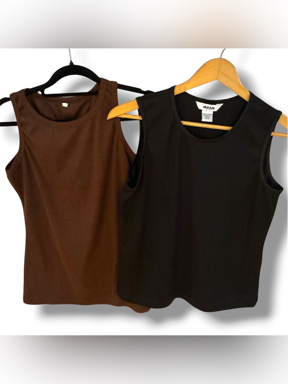 Brown and black ribbed stretchy tank tops med/ large